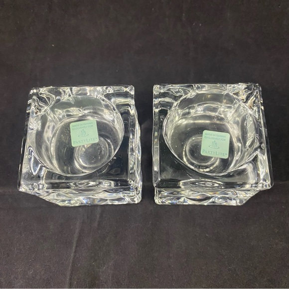 Partylite Cube Candle Holders Clear Glass Square Votive Tea Light Heavy Set Of 2 - Picture 2 of 6